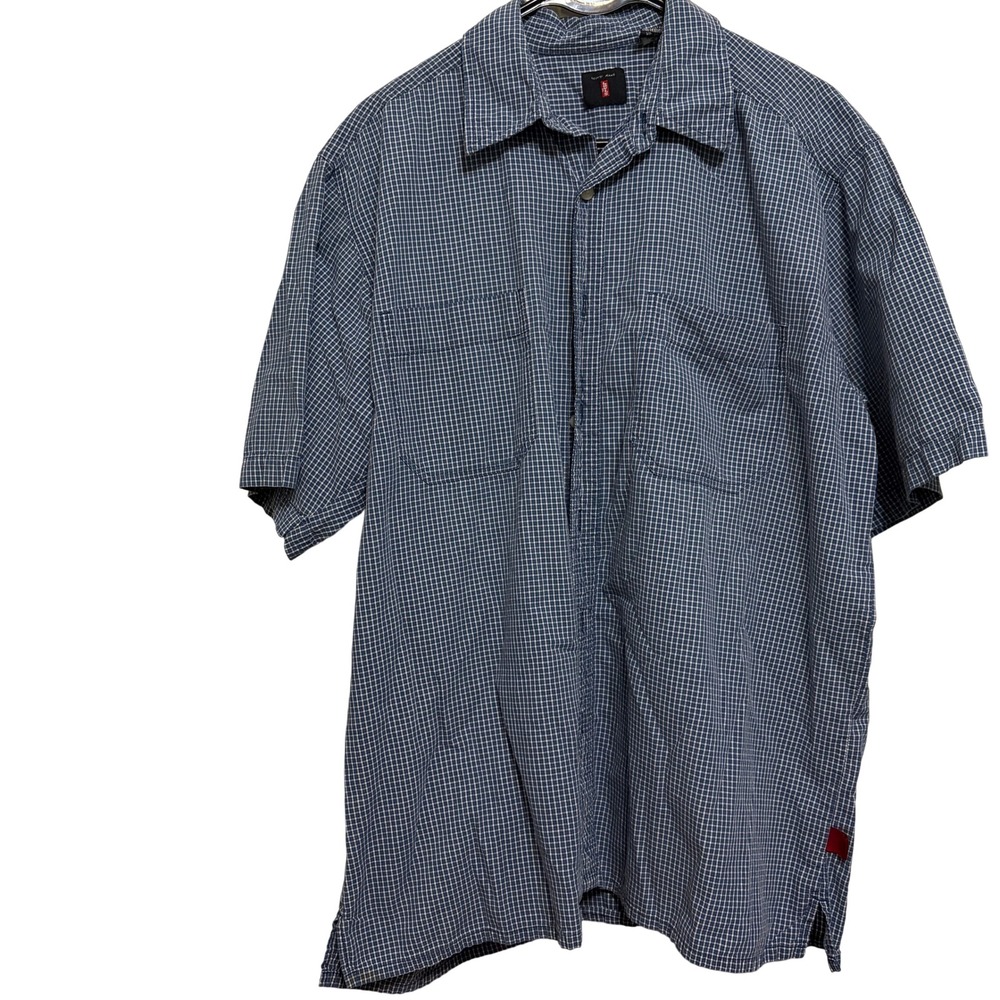 Levis Jeans Mens Blue White Micro Check Short Sleeve Button Down Shirt Medium